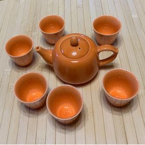 Сервиз для чайной церемонии оранжевый с коробкой. Photo 2